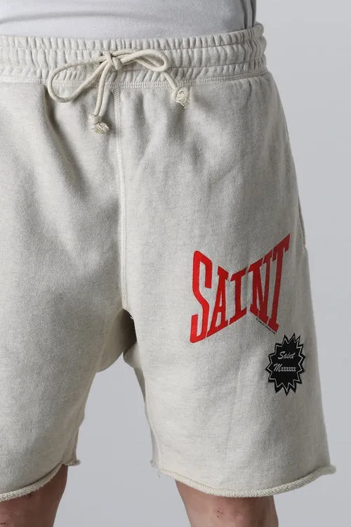 SAINT Mxxxxxx 'SAINT' SWEAT SHORTS/GRY/BLK embroidered SAINT LOGO basic shorts, distressed gray/washed black S-XL, four needles and six threads throughout, produced by a major domestic factory, imported Tajima machine embroidery, washed and distressed, original version